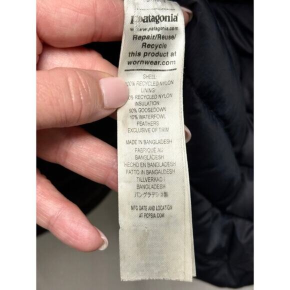 Patagonia Black Puffer Coat Hood Down Full Zip Women's S READ Netplus Shell - Picture 11 of 11